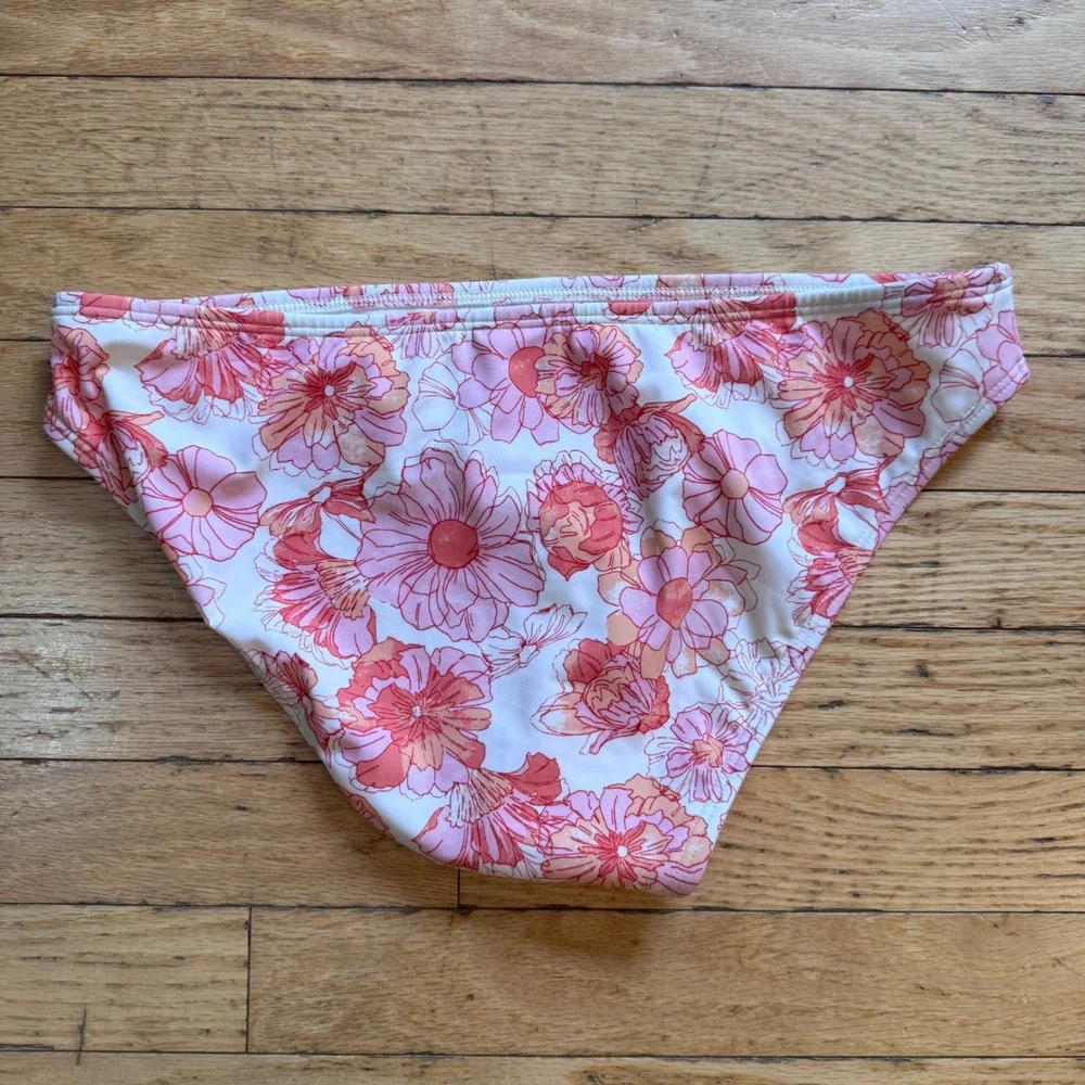 Shade & Shore Pink Orange Floral Hipster Bikini Bottom Swim Moderate Coverage M